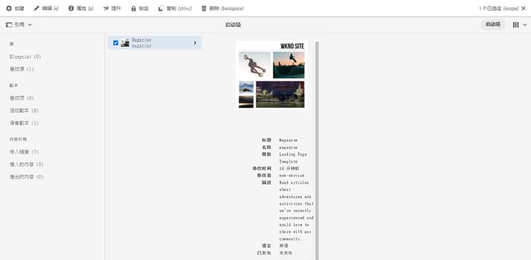 Sites 控制台中的“启动项”选项