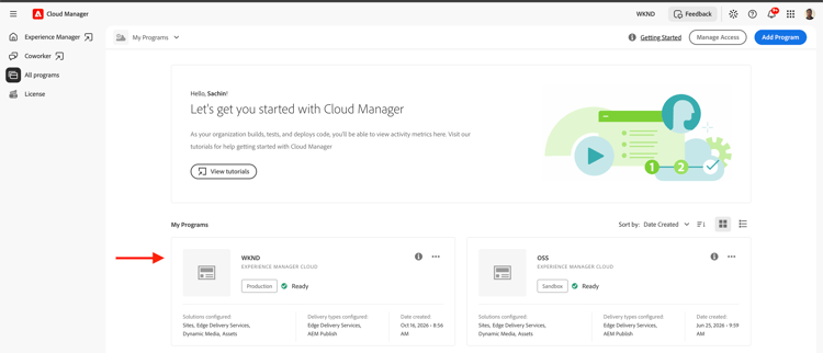 在Cloud Manager中选择AEM计划