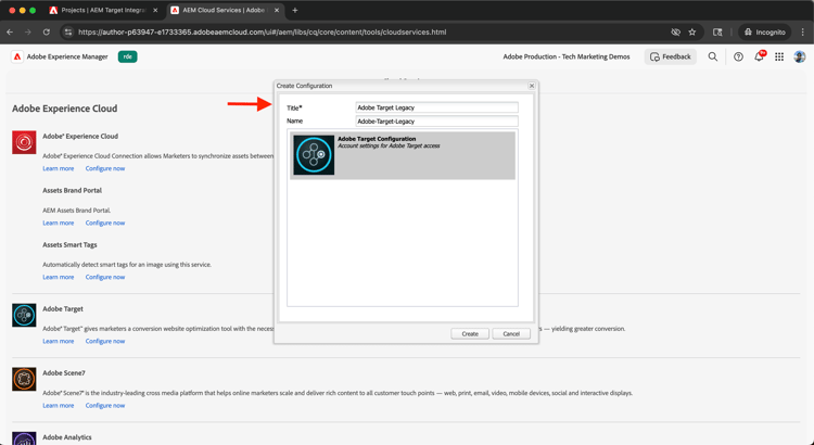 创建Adobe Target旧配置