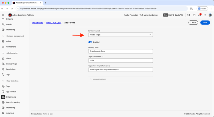 配置Adobe Target服务