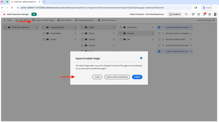 导出到 Adobe Target