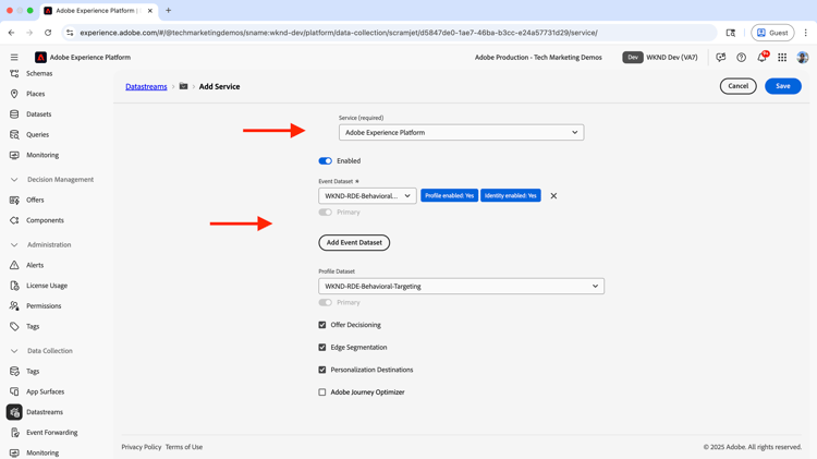 配置Adobe Experience Platform服务