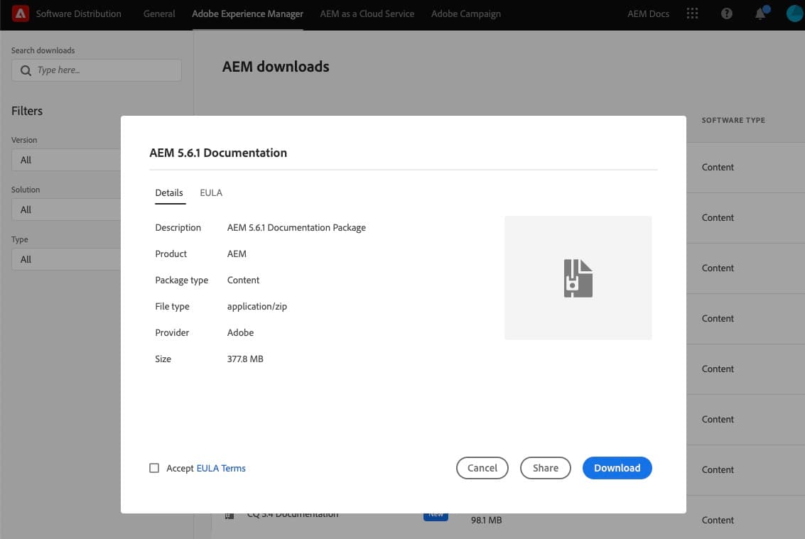 下载旧版本的 AEM、CQ 和 CRX 文档 Adobe Experience Manager