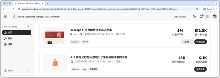 Site Optimizer 高影响力机会