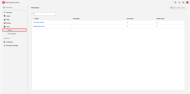 权限中的用户组工作区。