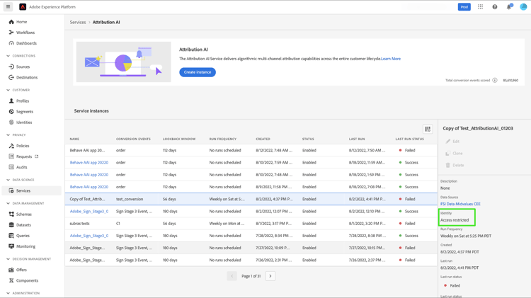 突出显示架构的限制字段的Customer AI工作区。