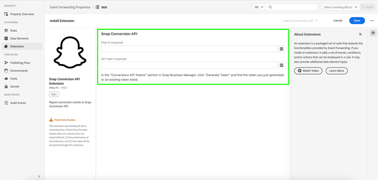 显示像素ID和API令牌按钮的图像