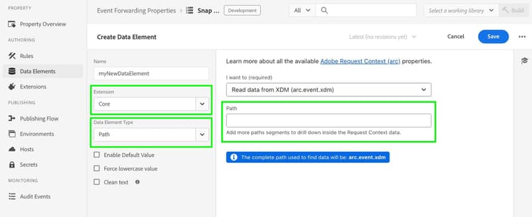 显示创建数据元素屏幕的图像