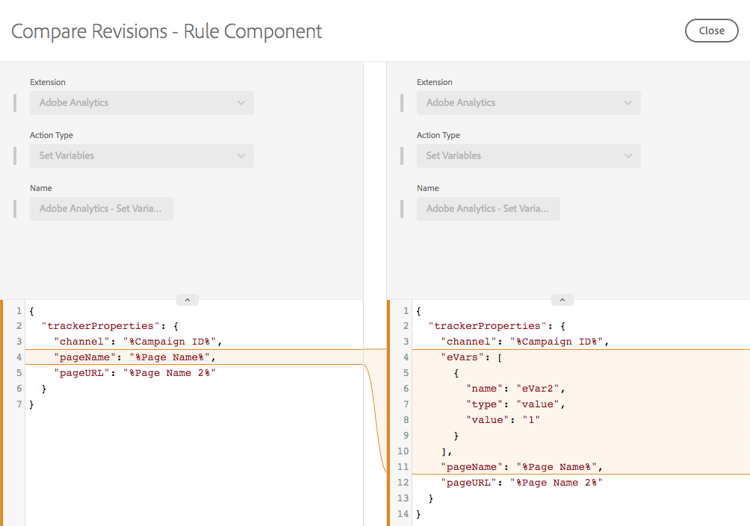 比较单个规则组件的不同版本