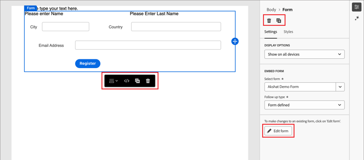 将操作应用于所选表单