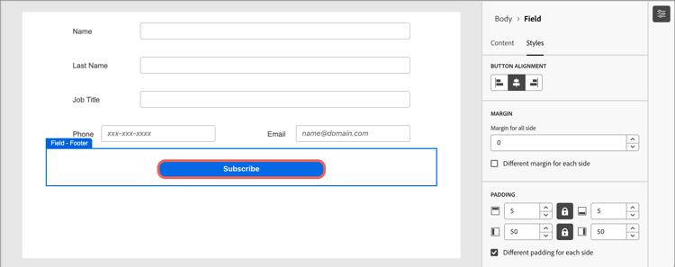 设置表单按钮的对齐方式、边距和填充样式