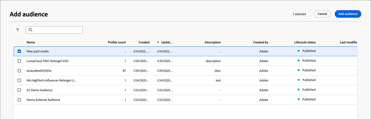 添加到外部客户受众 — 添加受众