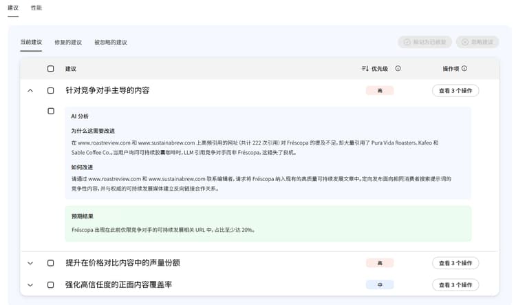 “建议”选项卡