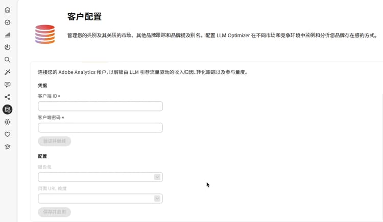 客户配置，Analytics 选项卡