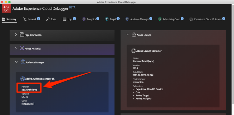 您可以使用 Debugger 在实际的网站上查找 Audience Manager 子域