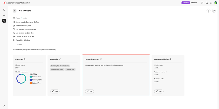 单个受众工作区的“连接访问”部分。