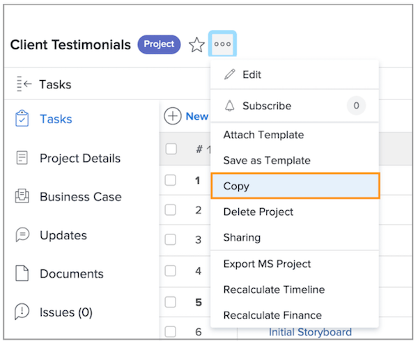 复制项目菜单选项