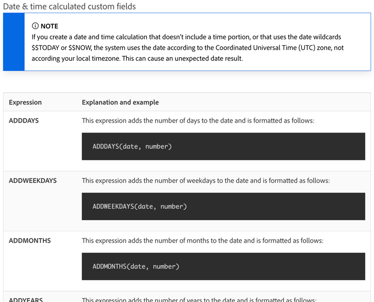 日期和时间表达式示例