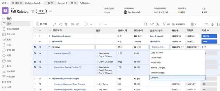 使用里程碑视图的任务列表的图像