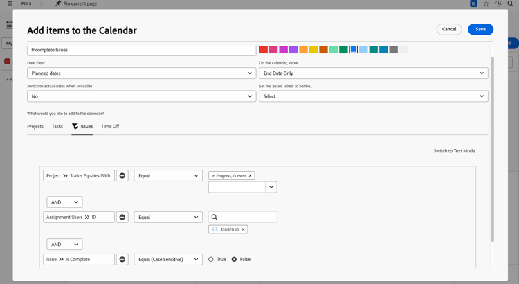 将项目添加到日程表的屏幕图像