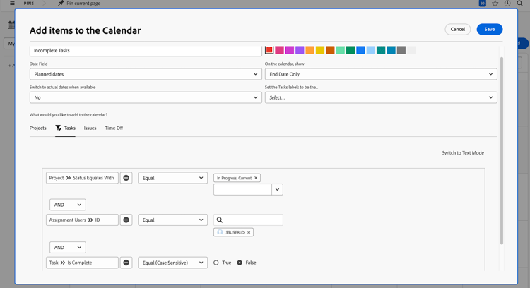 将项目添加到日程表的屏幕图像