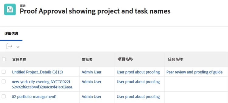 显示验证审批的项目和任务的屏幕图像