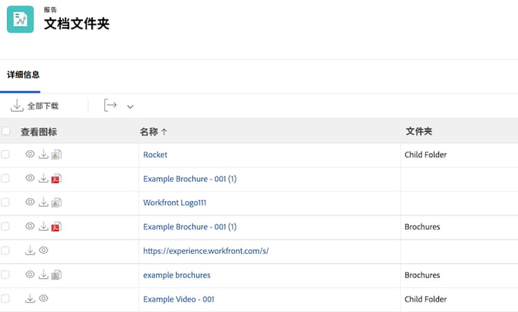 显示文档报告中的文件夹的屏幕图像