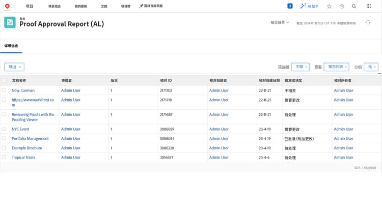Workfront 中的验证审批报告的图像。