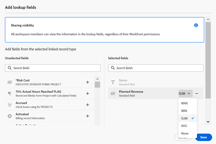 将计划收入项目字段添加到新连接