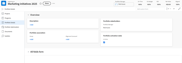 Portfolio详细信息选项卡