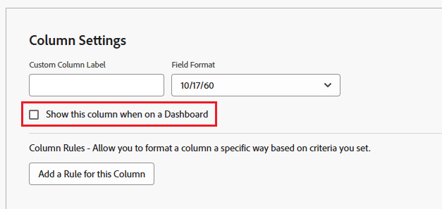 在仪表板中显示选项