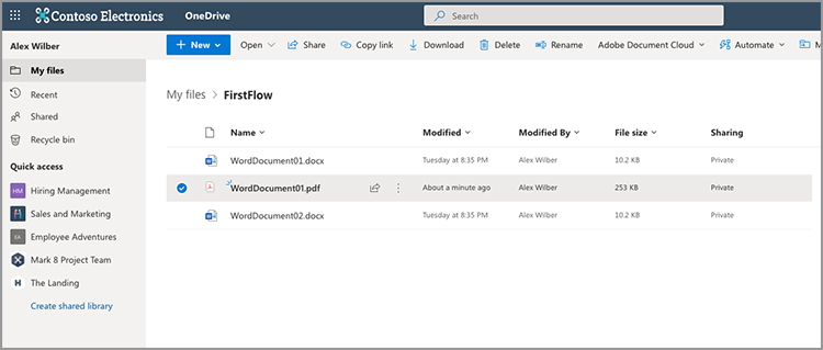 在 OneDrive 中選取的轉換 PDF 檔