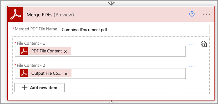 在 Power Automate Microsoft 合併 PDF 動作