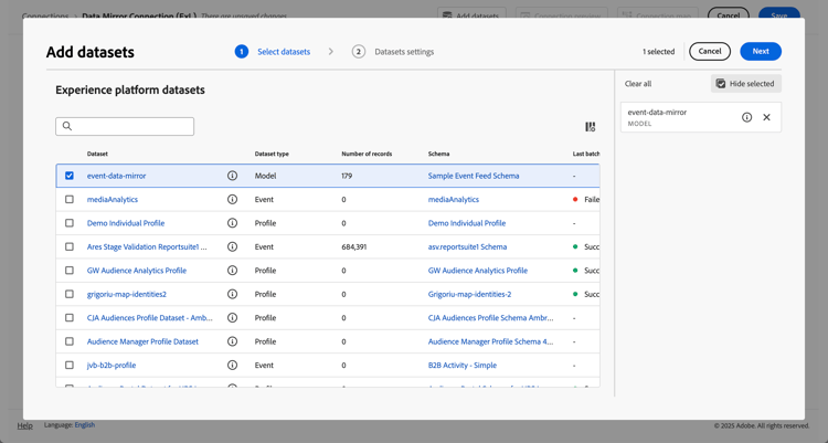 CJA - Connections — 新增資料集