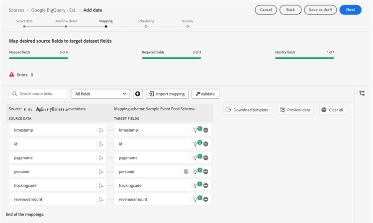 Experience Platform - Source Connector — 對應