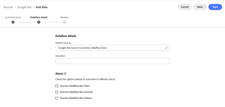 Google Ads來源聯結器資料流詳細資料