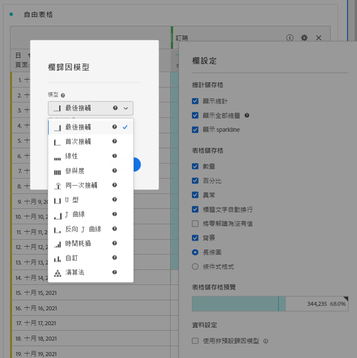 選取歸因模式