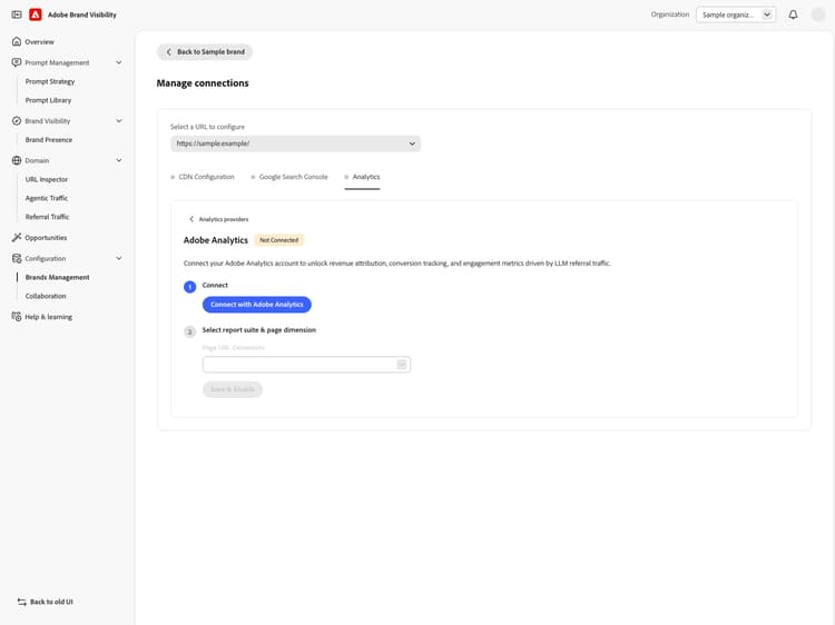 使用「與Adobe Analytics連線」按鈕的Adobe Analytics連線步驟