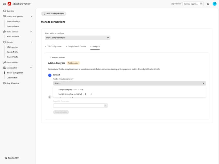 Adobe Analytics公司選擇器顯示可用的公司