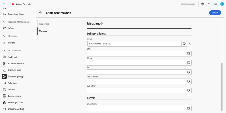 顯示傳遞位址列位屬性選擇的對應區段