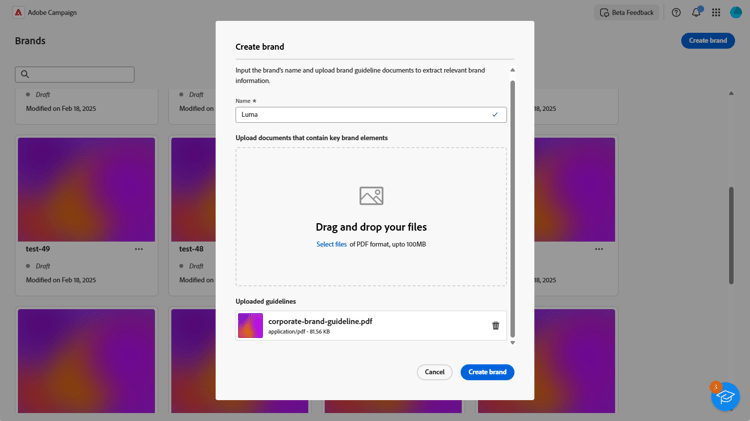 檔案上傳以供品牌指引擷取