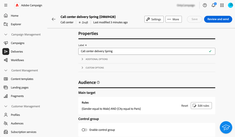 在傳遞頁面中顯示檢閱和傳送選項的熒幕擷圖