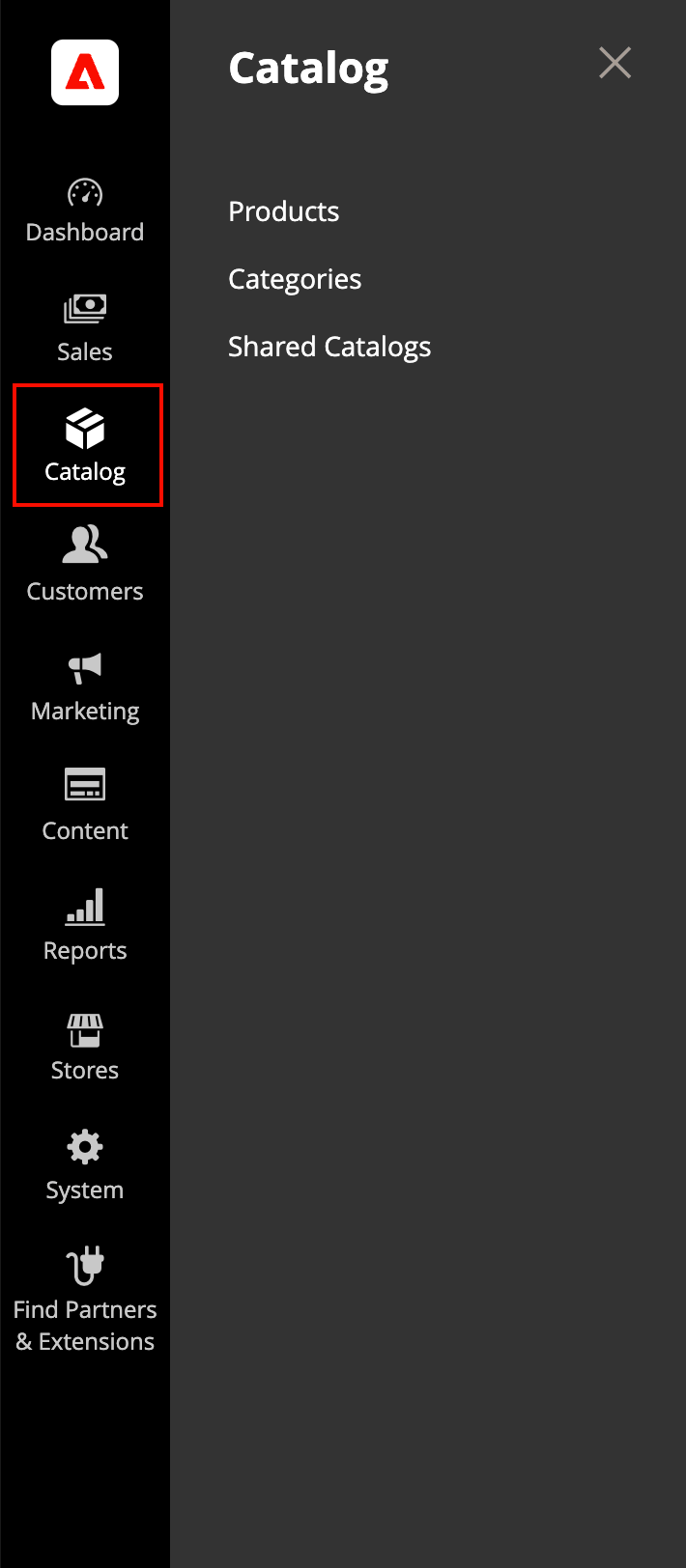 『Catalog 功能表 Adobe Commerce