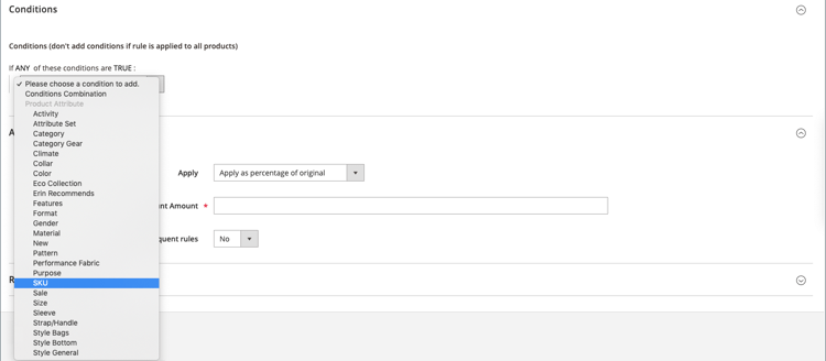 目錄價格規則條件 — SKU是
