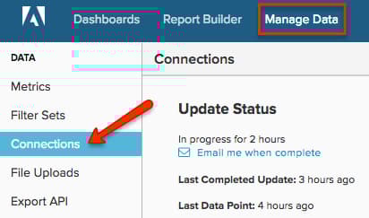 顯示資料庫整合的「管理資料連線」頁面