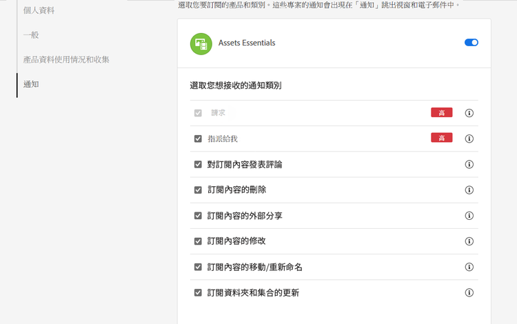 Assets Essentials通知