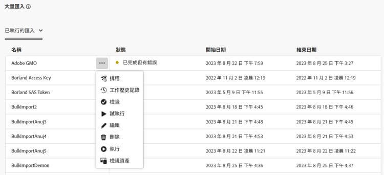 編輯大量匯入設定