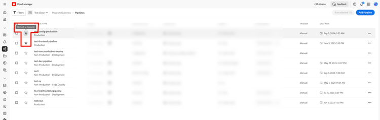 Pipelines marked as favorites