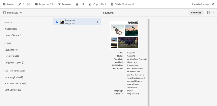 Sites 主控台中的啟動選項
