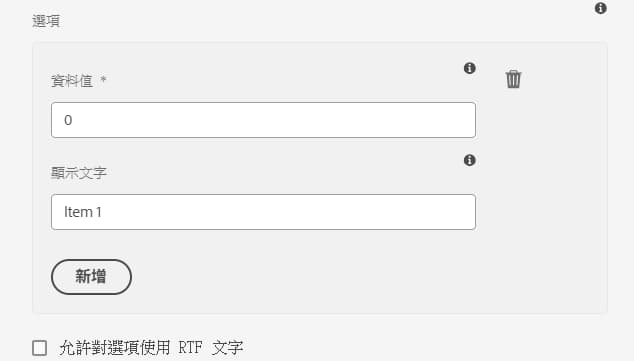 支援選項使用 RTF 文字